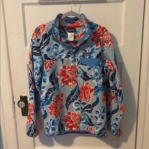 Patagonia Floral Fleece Jacket - Blue and Red